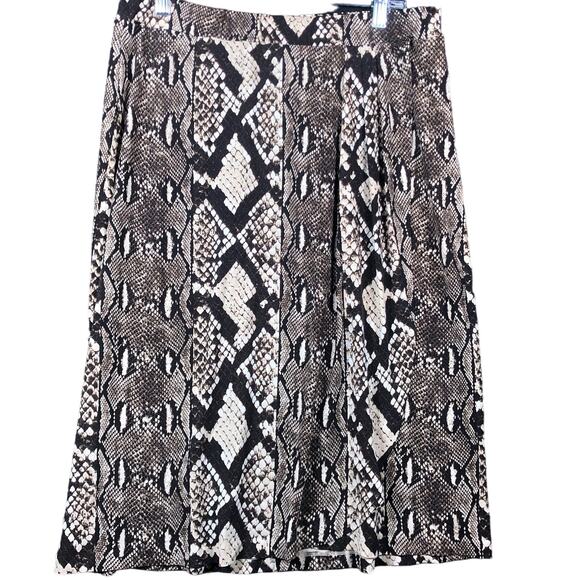 Michael Kors Womens Skirt Brown Black Boho Maxi Snakeskin Long Slit Stretch L - Picture 1 of 11